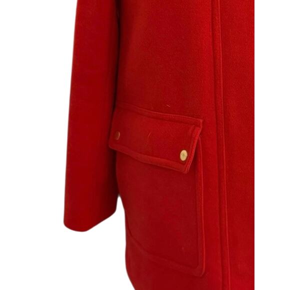 J. Crew Red Wool Blend Long Red Patka Coat Fur Hood Sz 8 Winter Statement chic - Picture 7 of 8